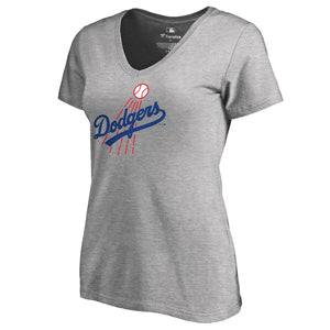 Los Angeles Dodgers Women's Cooperstown Collection Huntington T-Shirt - Ash MLB Ladies V-Neck