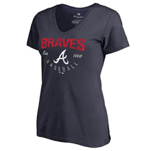 Load image into Gallery viewer, Atlanta Braves Women&#39;s Plus Size Live For It V-Neck T-Shirt - Navy MLB Ladies V-Neck
