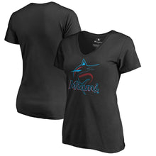 Load image into Gallery viewer, Miami Marlins Women&#39;s Team Color Primary Logo V-Neck T-Shirt - Black MLB Ladies V-Neck
