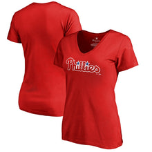Load image into Gallery viewer, Philadelphia Phillies Women&#39;s Team Wordmark T-Shirt - Red MLB Ladies V-Neck
