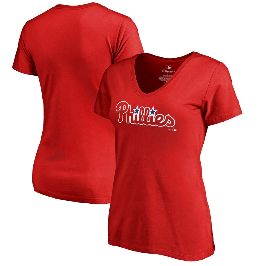 Philadelphia Phillies Women's Team Wordmark T-Shirt - Red MLB Ladies V-Neck
