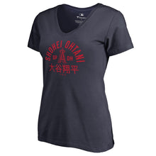 Load image into Gallery viewer, Shohei Ohtani Los Angeles Angels Women&#39;s Hometown Collection Heritage V-Neck T-Shirt - Navy MLB Ladies V-Neck
