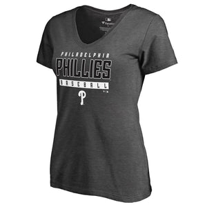 Philadelphia Phillies Women's Charcoal Stack V-Neck T-Shirt - Ash MLB Ladies V-Neck