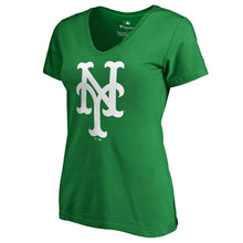 Load image into Gallery viewer, New York Mets Women&#39;s St. Patrick&#39;s Day White Logo Plus Size V-Neck T-Shirt - Kelly Green MLB Ladies V-Neck
