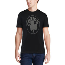 Load image into Gallery viewer, Boston Celtics Majestic Throwback Logo Reflective Tek Patch T-Shirt - Black NBA Guys Tee
