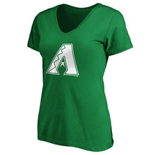 Load image into Gallery viewer, Arizona Diamondbacks Women&#39;s St. Patrick&#39;s Day White Team Logo V-Neck T-Shirt - Green MLB Ladies V-Neck
