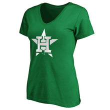 Load image into Gallery viewer, Houston Astros Women&#39;s St. Patrick&#39;s Day White Team Logo V-Neck T-Shirt - Green MLB Ladies V-Neck
