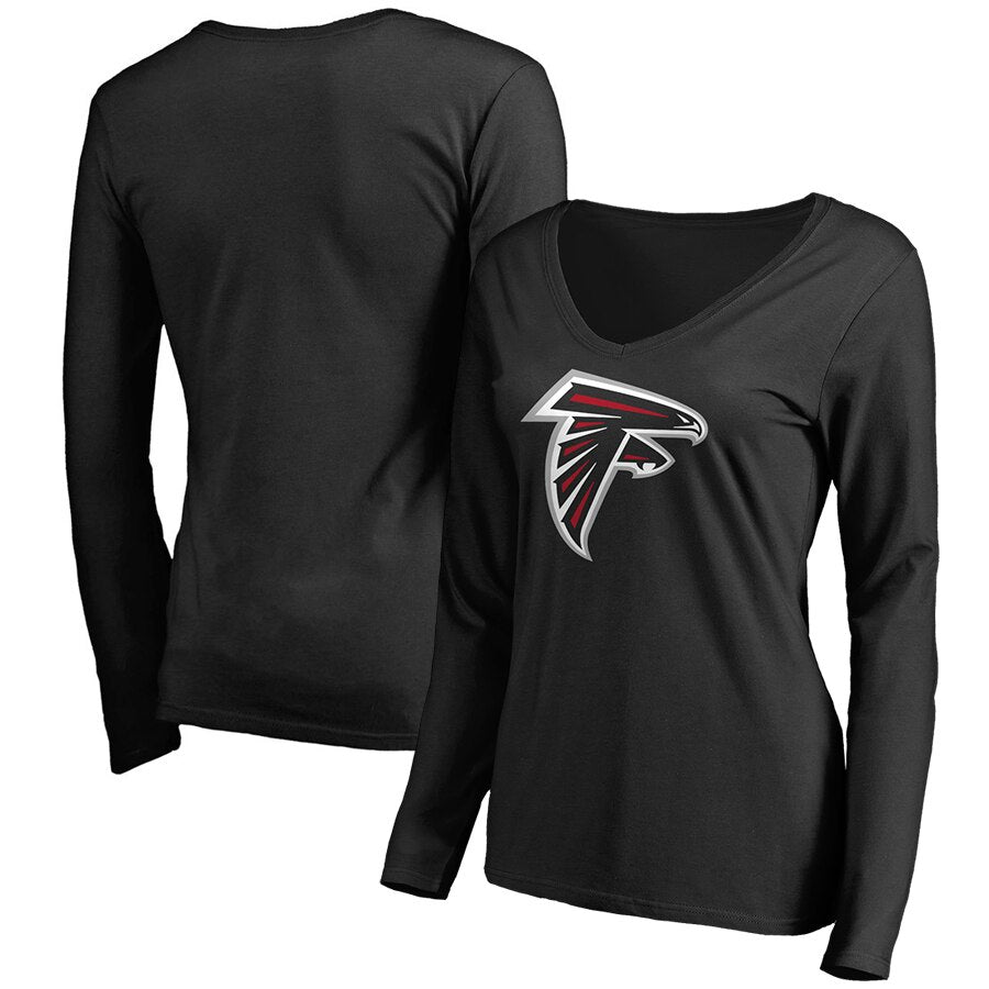 Atlanta Falcons Nfl Pro Line Women's Primary Team Logo Long Sleeve T-Shirt - Black NFL Ladies V-Neck Long Sleeve