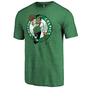 Boston Celtics Distressed Team Logo Tri-Blend Crew Neck T-Shirt - Heathered Green NBA Guys Tee