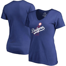 Load image into Gallery viewer, Los Angeles Dodgers Women's Plus Size Cooperstown Collection Huntington V-Neck T-Shirt - Royal MLB Ladies V-Neck

