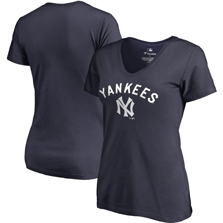 New York Yankees Women's Plus Size Cooperstown Collection Wahconah V-Neck T-Shirt - Navy MLB Ladies V-Neck