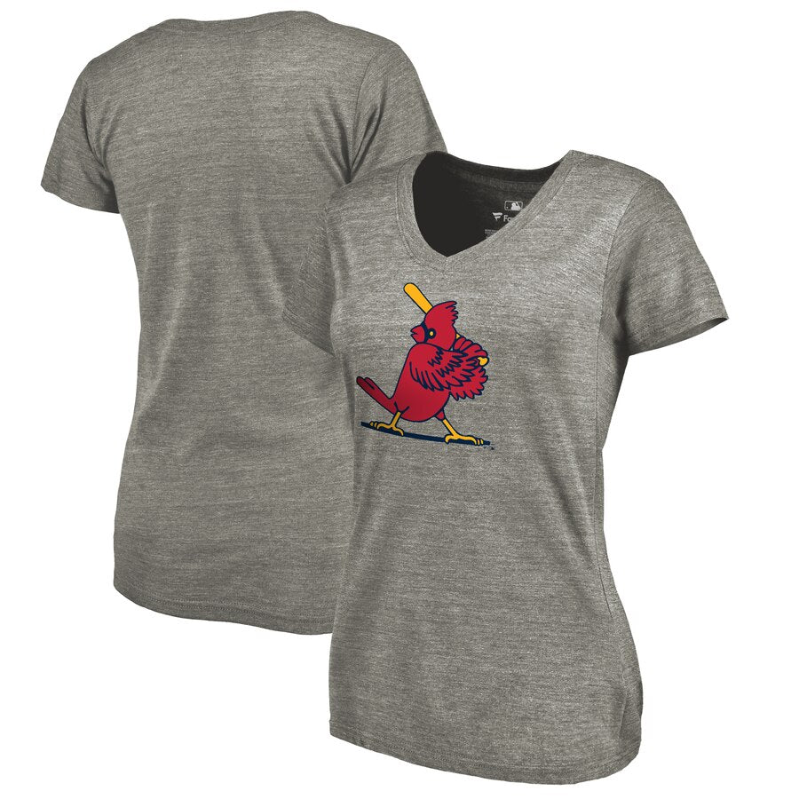 St. Louis Cardinals Women's Cooperstown Collection Forbes Tri-Blend V-Neck T-Shirt - Ash MLB Ladies V-Neck