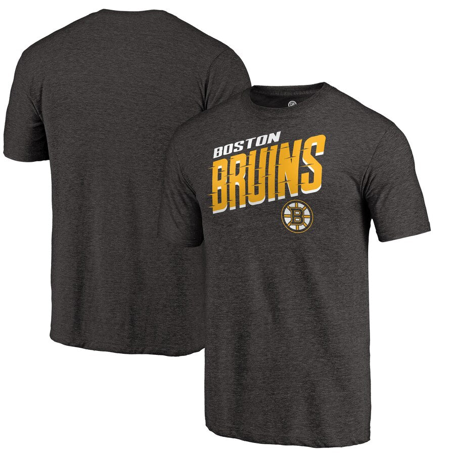 Boston Bruins Slant Strike Tri-Blend T-Shirt - Black NHL Guys Tee