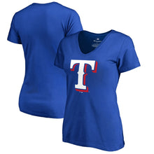 Load image into Gallery viewer, Texas Rangers Women&#39;s Primary Logo T-Shirt - Royal MLB Ladies V-Neck
