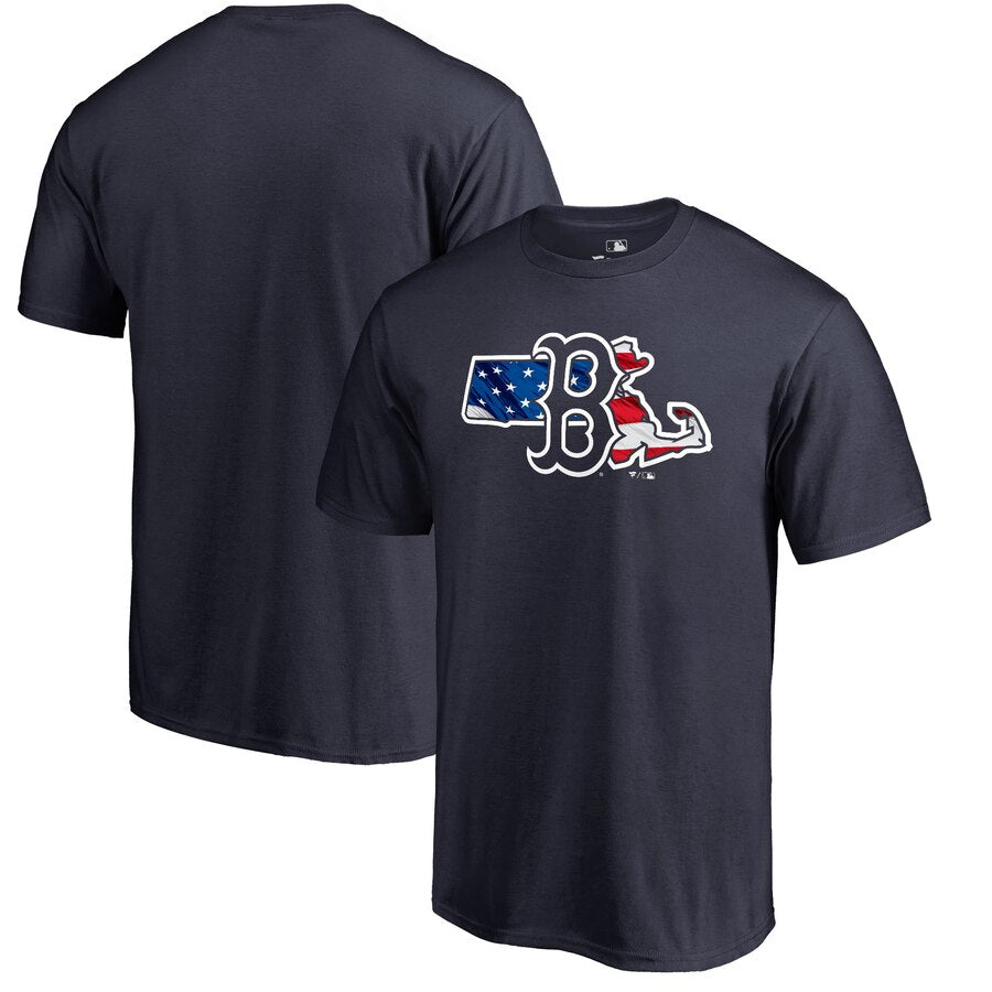 Boston Red Sox 2019 Stars & Stripes Banner State T-Shirt - Navy MLB Guys Tee