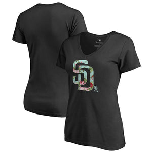 San Diego Padres Women's Lovely V-Neck T-Shirt - Black MLB Ladies V-Neck