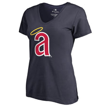 Load image into Gallery viewer, Los Angeles Angels Women&#39;s Cooperstown Collection Huntington T-Shirt - Navy MLB Ladies V-Neck
