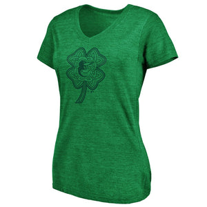 Baltimore Orioles Women's St. Patrick's Day Celtic Charm Tri-Blend V-Neck T-Shirt - Green MLB Ladies V-Neck