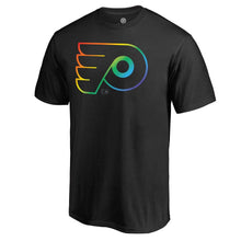 Load image into Gallery viewer, Philadelphia Flyers Rainbow Pride Logo T-Shirt - Black NHL Guys Tee
