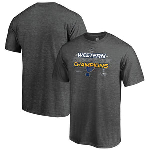 St. Louis Blues 2019 Western Conference Champions Locker Room T-Shirt - Heather Charcoal NHL Guys Tee