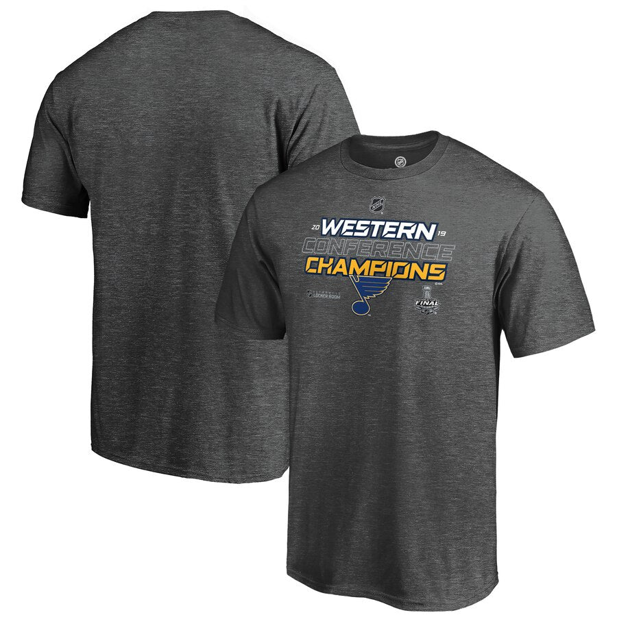 St. Louis Blues 2019 Western Conference Champions Locker Room T-Shirt - Heather Charcoal NHL Guys Tee