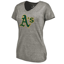 Load image into Gallery viewer, Oakland Athletics Women&#39;s Primary Logo Tri-Blend V-Neck T-Shirt - Ash MLB Ladies V-Neck
