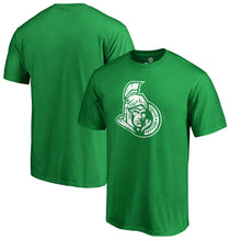 Load image into Gallery viewer, Ottawa Senators St. Patrick's Day White Logo T-Shirt - Green NHL Guys Tee
