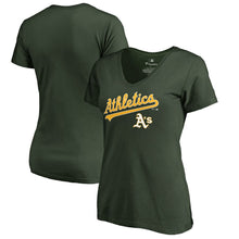 Load image into Gallery viewer, Oakland Athletics Women&#39;s Team Lockup T-Shirt - Green MLB Ladies V-Neck
