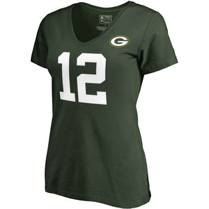 Aaron Rodgers Green Bay Packers Nfl Pro Line By Women's  Stack Name & Number V-Neck T-Shirt - Green NFL LADIES V-Neck