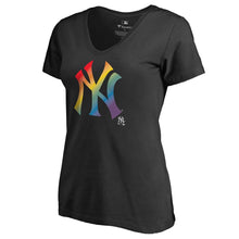 Load image into Gallery viewer, New York Yankees Women&#39;s Pride T-Shirt - Black MLB Ladies V-Neck
