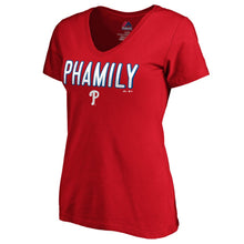 Load image into Gallery viewer, Bryce Harper Philadelphia Phillies Women&#39;s Hometown Philly Pham V-Neck T-Shirt - Red MLB Ladies V-Neck
