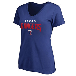Texas Rangers Women's Engage Arch V-Neck T-Shirt - Royal MLB Ladies V-Neck