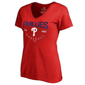 Philadelphia Phillies Women's Plus Size Live For It V-Neck T-Shirt - Red MLB Ladies V-Neck
