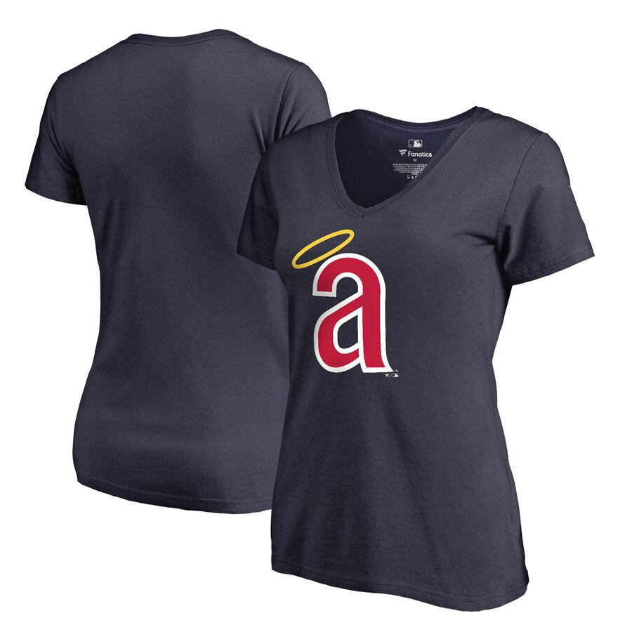 Los Angeles Angels Women's Cooperstown Collection Huntington T-Shirt - Navy MLB Ladies V-Neck