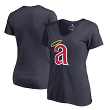 Load image into Gallery viewer, Los Angeles Angels Women&#39;s Cooperstown Collection Huntington T-Shirt - Navy MLB Ladies V-Neck
