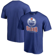 Load image into Gallery viewer, Edmonton Oilers Team Lockup T-Shirt - Royal NHL Guys Tee
