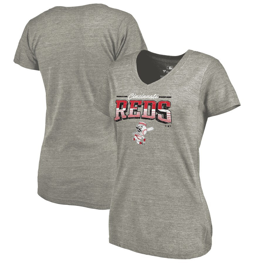 Cincinnati Reds Women's Cooperstown Collection Season Ticket Tri-Blend V-Neck T-Shirt - Heathered Gray MLB Ladies V-Neck