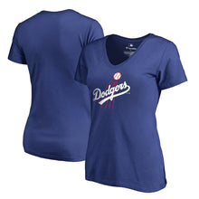 Load image into Gallery viewer, Los Angeles Dodgers Women&#39;s Cooperstown Collection Huntington V-Neck T-Shirt - Royal MLB Ladies V-Neck
