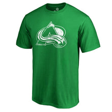 Load image into Gallery viewer, Colorado Avalanche St. Patrick's Day White Logo T-Shirt - Green NHL Guys Tee
