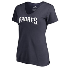 Load image into Gallery viewer, San Diego Padres Women&#39;s Team Wordmark T-Shirt - Navy MLB Ladies V-Neck
