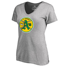 Load image into Gallery viewer, Oakland Athletics Women&#39;s Cooperstown Collection Huntington T-Shirt - Ash MLB Ladies V-Neck
