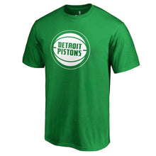 Load image into Gallery viewer, Detroit Pistons St. Patrick's Day White Logo T-Shirt - Green NBA Guys Tee
