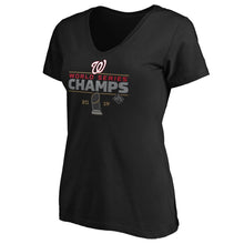 Load image into Gallery viewer, Washington Nationals Women&#39;s 2019 World Series Champions Signature Roster V-Neck T-Shirt - Black MLB Ladies V-Neck
