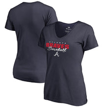 Load image into Gallery viewer, Atlanta Braves Women&#39;s Script Assist V-Neck T-Shirt - Navy MLB Ladies V-Neck
