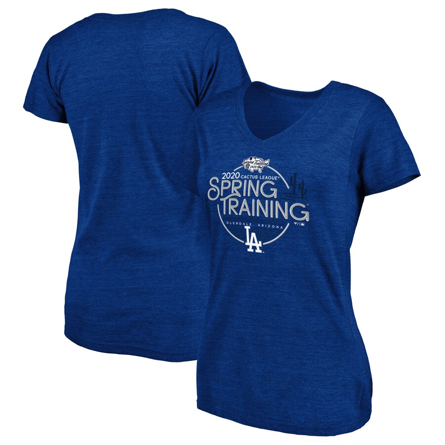 Los Angeles Dodgers Women's 2020 Spring Training Round Trip Tri-Blend V-Neck T-Shirt - Royal MLB Ladies V-Neck