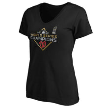 Load image into Gallery viewer, Washington Nationals Women&#39;s 2019 World Series Champions Plus Size Parade V-Neck T-Shirt - Black MLB Ladies V-Neck
