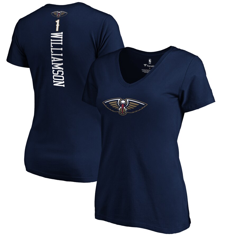 Zion Williamson New Orleans Pelicans Women's Playmaker Name & Number V-Neck T-Shirt - Navy NBA Ladies V-Neck