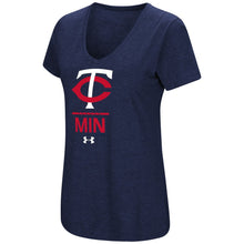 Load image into Gallery viewer, Minnesota Twins Under Armour Women&#39;s Team Lock-Up Tri-Blend T-Shirt - Navy MLB Ladies V-Neck
