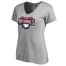 Load image into Gallery viewer, Washington Nationals Women&#39;s Cooperstown Collection Huntington T-Shirt - Ash MLB Ladies V-Neck
