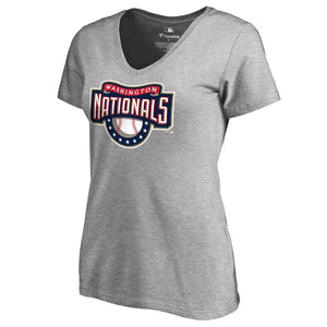 Washington Nationals Women's Cooperstown Collection Huntington T-Shirt - Ash MLB Ladies V-Neck